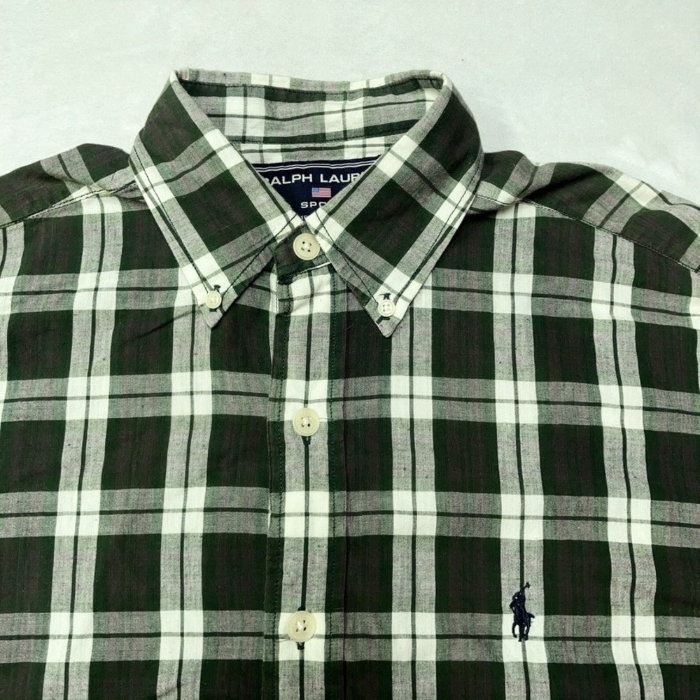 Polo Sport Ralph Lauren Short Sleeve Green Picnic Plaid Button Down Shirt Mens M